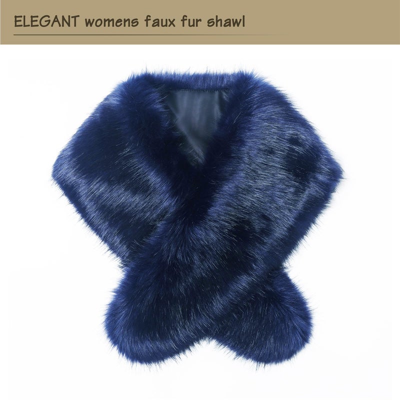 Dikoaina Extra Large Women's Faux Fur Collar for Winter Coat (Navy Blue, 100cm) - Image 2